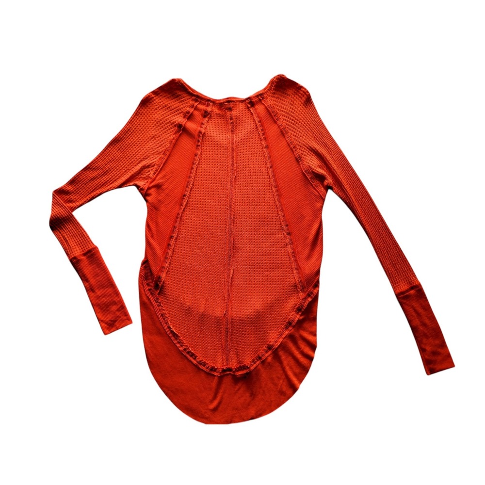 New Free People Women's Orange Catalina Waffle Knit Thermal Top Size XS - Picture 5 of 11